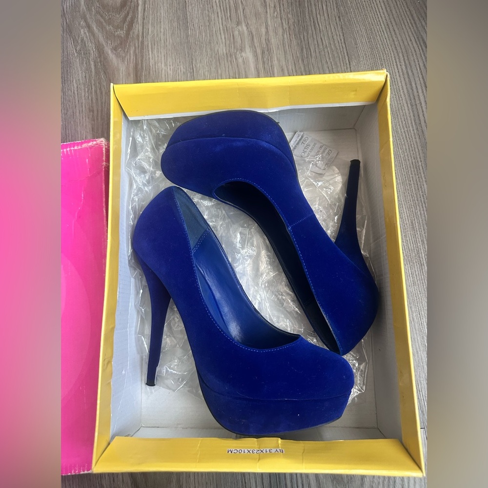 Royal Blue Suede Platform Pumps